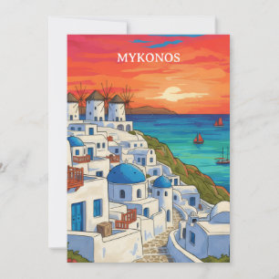 Elegante Mykonos Griekenland Molens Vintage Reis Kaart