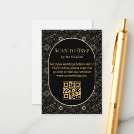 Elegante mystieke bruiloft RSVP QR Code Zwart Goud Informatiekaartje