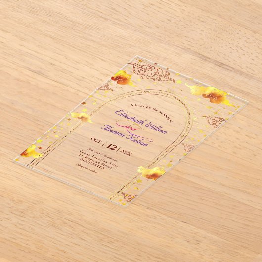 Elegante mystieke hemelse bruiloft acryl uitnodigingen (Laagn)