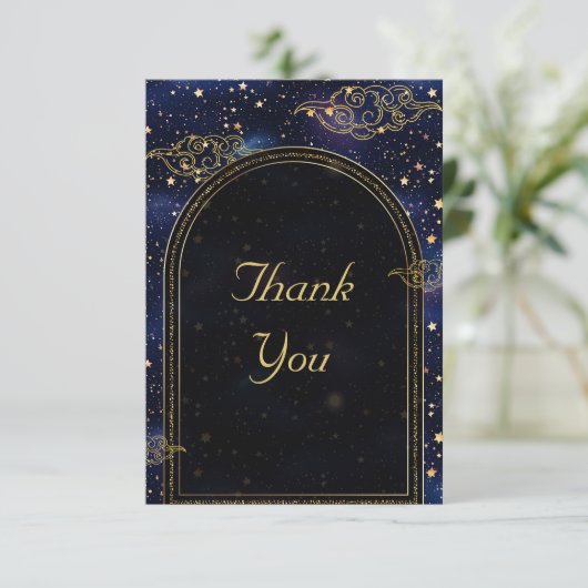 Elegante mystieke hemelse bruiloft bedankkaart (Staand voorkant)