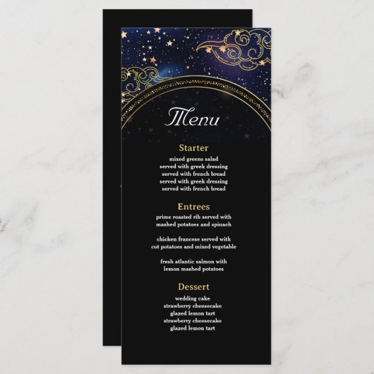 Elegante mystieke hemelse bruiloft menu (Voorkant / Achterkant)
