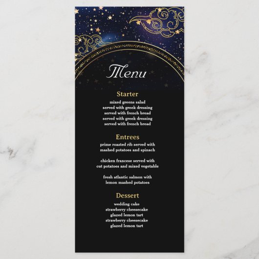Elegante mystieke hemelse bruiloft menu (Voorkant)