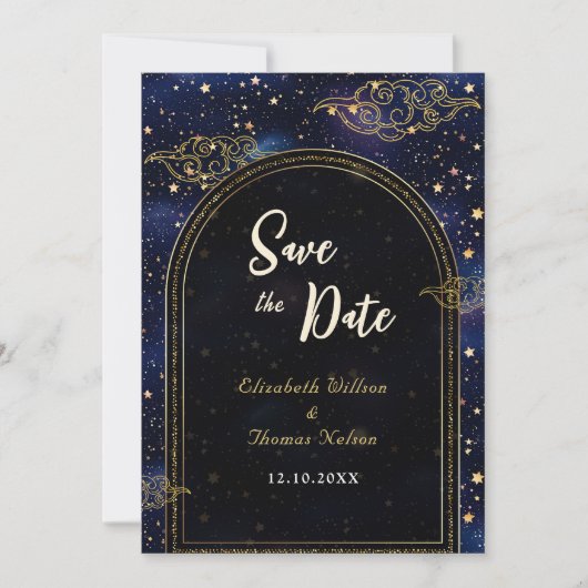 Elegante mystieke hemelse bruiloft save the date (Voorkant)
