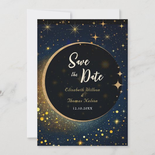 Elegante mystieke maan hemelse bruiloft save the date (Voorkant)