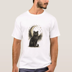 Elegante Mystieke Zwarte Kat Hemelse Kunst T-shirt
