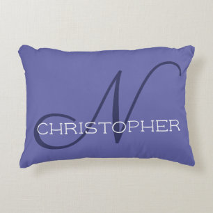 Elegante N Initiaal Naam Periwinkle Blauw Stijlvol Accent Kussen
