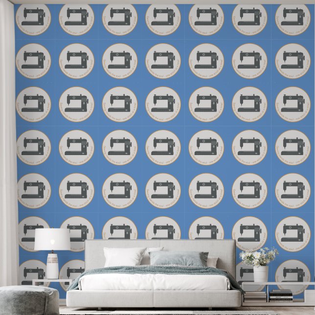 Elegante naaimachine Art Blauw Sinaasappel Behang (Slaapkamer)