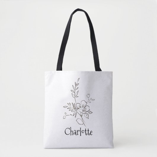 Elegante naam bloem lijn zwart wit tote bag (Voorkant)