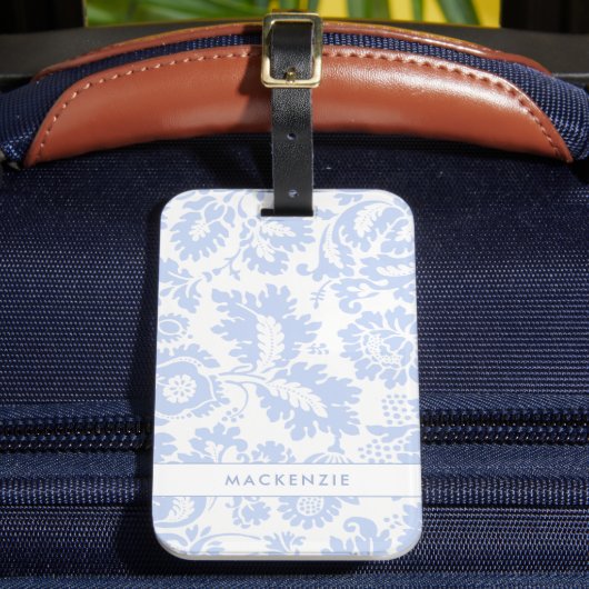 Elegante naam Blue Floral Botanical Bagagelabel (Voorkant Insitu 2)