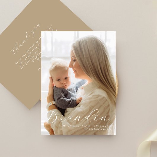 Elegante naam Eén foto Formele geboorteaankondigin Bedankkaart