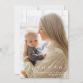 Elegante naam Eén foto Formele geboorteaankondigin Bedankkaart (Voorkant)