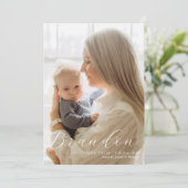 Elegante naam Eén foto Formele geboorteaankondigin Bedankkaart (Staand voorkant)