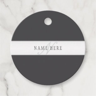 Elegante naam en monogram Donker en lichtgrijs Bedankjes Labels