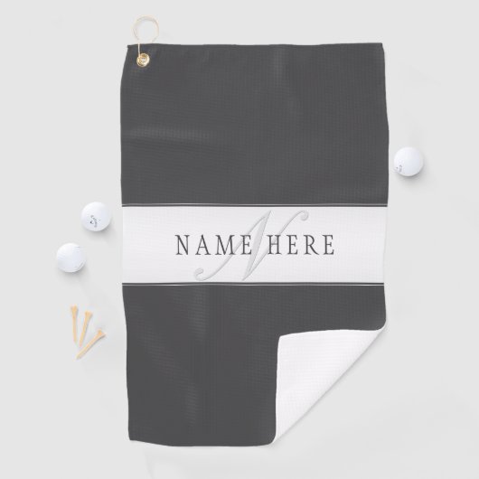 Elegante naam en monogram | Donker en lichtgrijs Golfhanddoek (Insitu)
