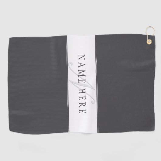 Elegante naam en monogram | Donker en lichtgrijs Golfhanddoek (Horizontaal)