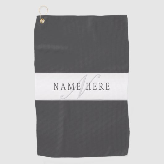 Elegante naam en monogram | Donker en lichtgrijs Golfhanddoek (Voorkant)