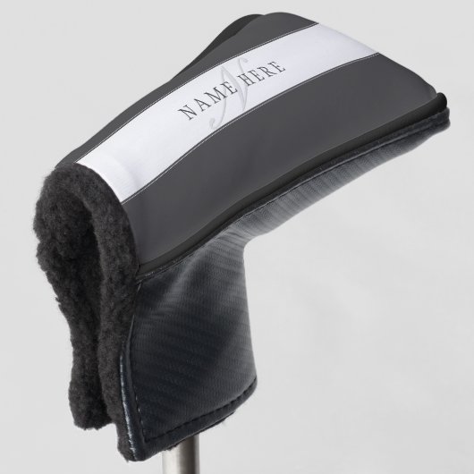 Elegante naam en monogram | Donker en lichtgrijs Golfheadcover (3/4 voorkant)