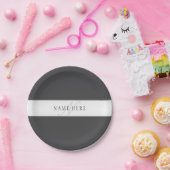 Elegante naam en monogram | Donker en lichtgrijs Papieren Bordje (Feest)