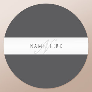 Elegante naam en monogram   Donker en lichtgrijs Ronde Sticker