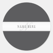 Elegante naam en monogram | Donker en lichtgrijs Ronde Sticker (Voorkant)