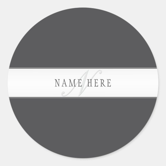 Elegante naam en monogram | Donker en lichtgrijs Ronde Sticker (Voorkant)