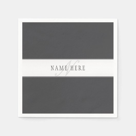 Elegante naam en monogram | Donker en lichtgrijs Servet (Voorkant)