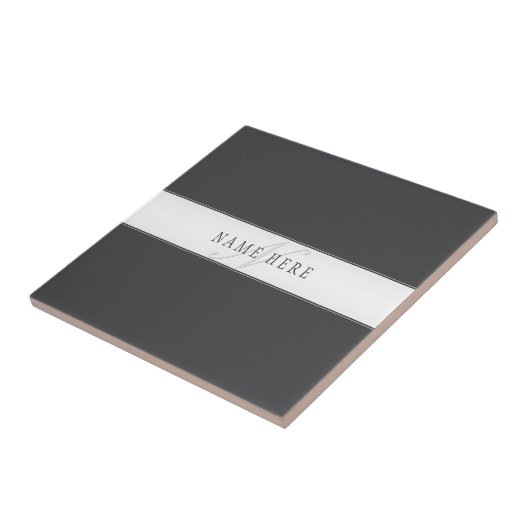 Elegante naam en monogram | Donker en lichtgrijs Tegeltje (Zijkant)