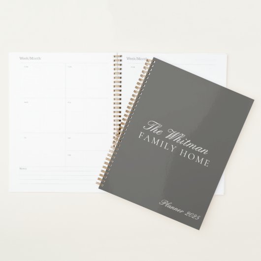 Elegante Naam Familie Huis Grijs 2025 Planner (Display)