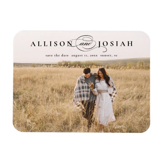 Elegante Naam Foto Bruiloft Save the Date Magneet (Horizontaal)