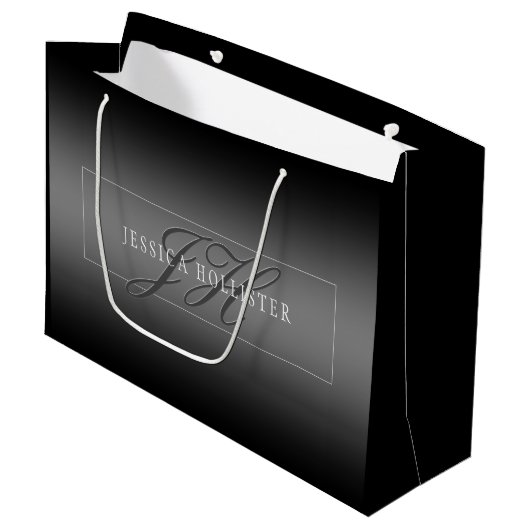 Elegante naam & geïnitialiseerde monogram | Zwart Groot Cadeauzakje (Voorkant Gekanteld)