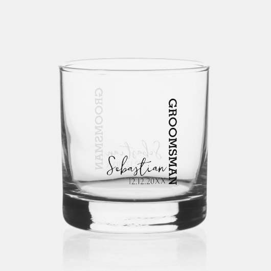 Elegante naam gepersonaliseerde bruiloft groomsman whisky glas (Achterkant)