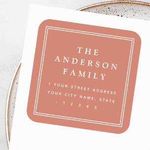 Elegante naam grens terracotta retouradres vierkante sticker