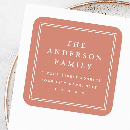 Elegante naam grens terracotta retouradres vierkante sticker