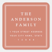 Elegante naam grens terracotta retouradres vierkante sticker (Voorkant)