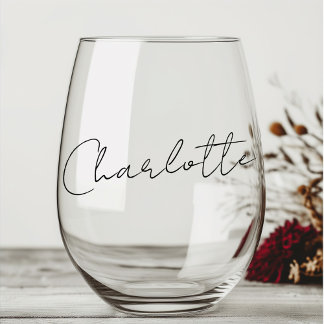 Elegante naam in handgeschreven stijlscript wijnglas zonder voet