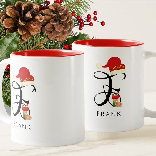 Elegante naam Initiaal Modern letter F Holiday Tweekleurige Koffiemok
