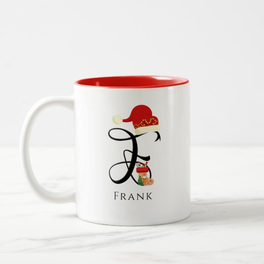 Elegante naam Initiaal Modern letter F Holiday Tweekleurige Koffiemok (Links)