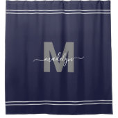 Elegante Naam Initiaal Navy Blauwe Douchegordijn (Voorkant)