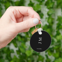 Elegante naam & Initialen Zwart Sleutelhanger