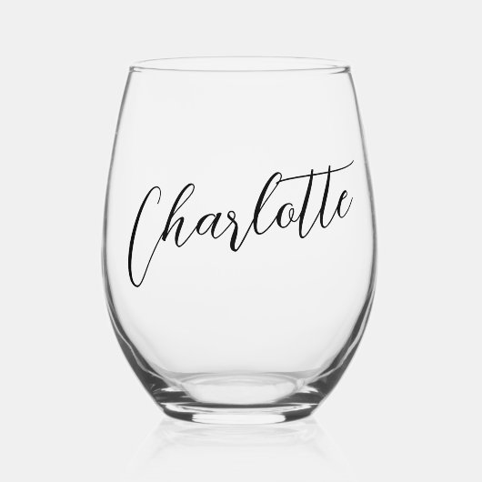 Elegante naam kalligrafie script wijnglas zonder voet (Voorkant)