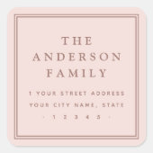 Elegante naam licht blush roze retour adres vierkante sticker (Voorkant)