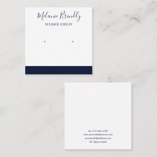Elegante naam Marine Witte Sieraden Oorbel Display Vierkante Visitekaartje (Voorkant / Achterkant)