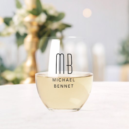 Elegante naam met monogram  wijnglas zonder voet (Insitu (Huwelijk))