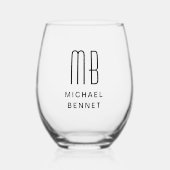 Elegante naam met monogram  wijnglas zonder voet (Voorkant)