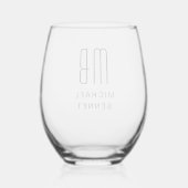 Elegante naam met monogram  wijnglas zonder voet (Achterkant)