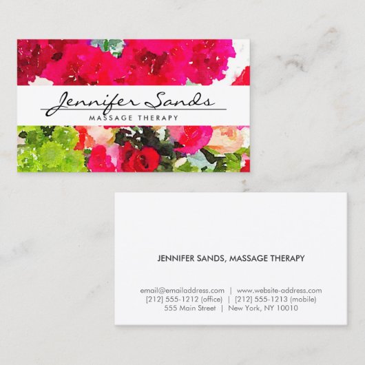 ELEGANTE NAAM met WATERVERF BOEKET Visitekaartje (Voorkant / Achterkant)