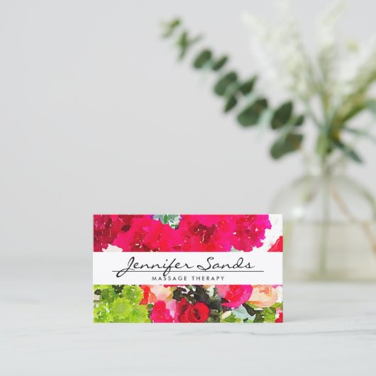 ELEGANTE NAAM met WATERVERF BOEKET Visitekaartje (Staand voorkant)