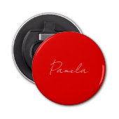 Elegante naam Minimalist Klassiek Warm Rood Button Flesopener (Voorkant)