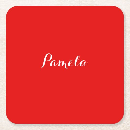 Elegante naam Minimalist Klassiek Warm Rood Kartonnen Onderzetters (Voorkant)