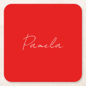 Elegante naam Minimalist Klassiek Warm Rood Kartonnen Onderzetters (Voorkant)